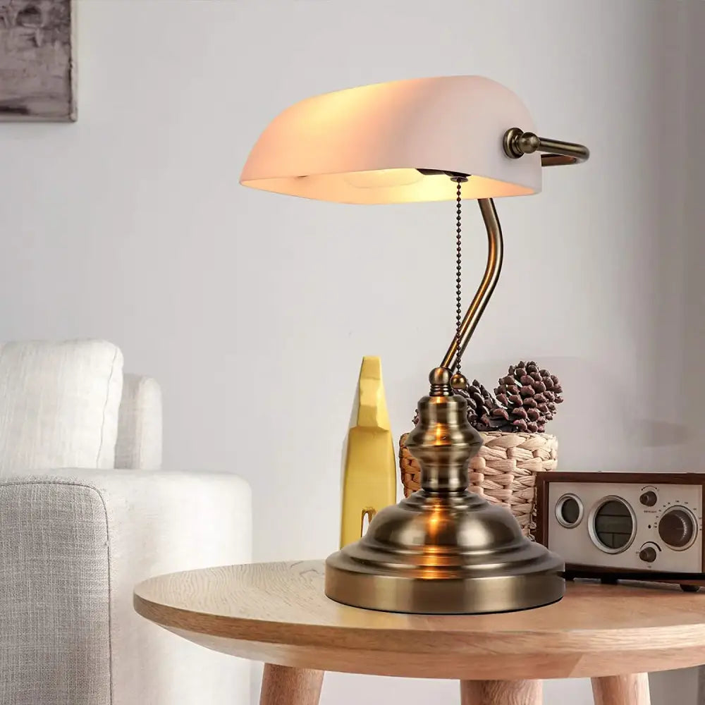 Green Glass Banker Lamp