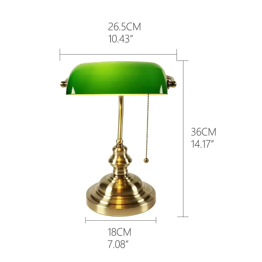 Green Glass Banker Lamp