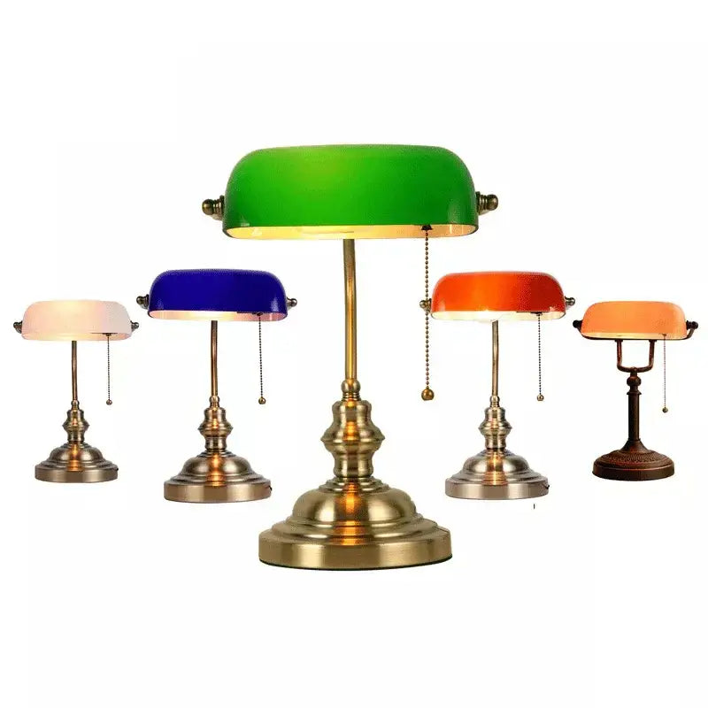 Green Glass Banker Lamp