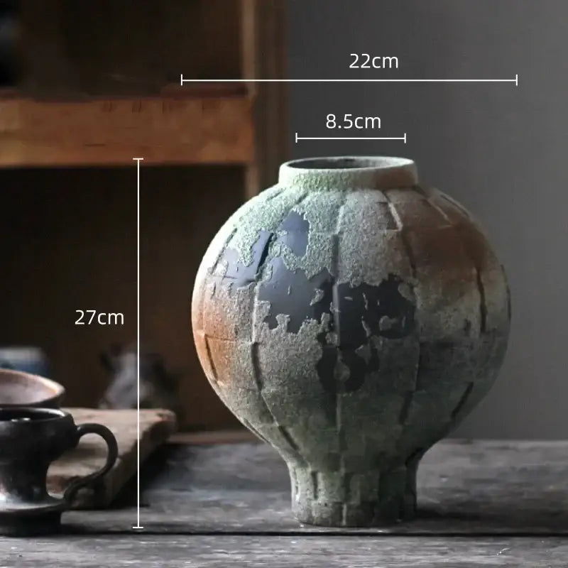 Green Ribbed Ceramic Vase