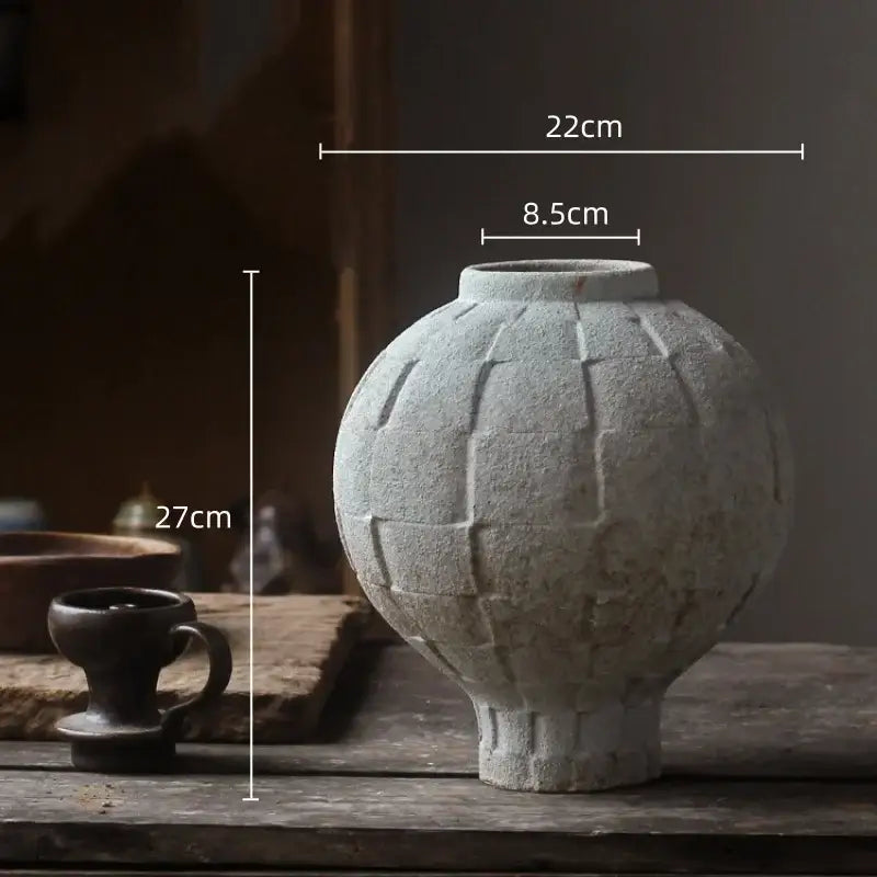 Green Ribbed Ceramic Vase