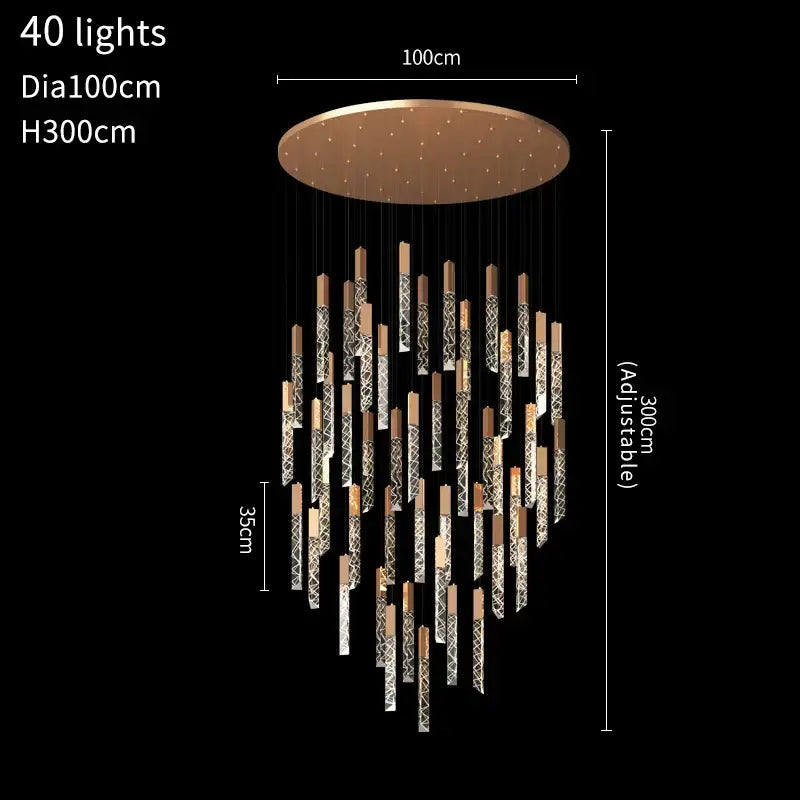 Gold Crystal 40-Light Living Room Staircase Chandelier