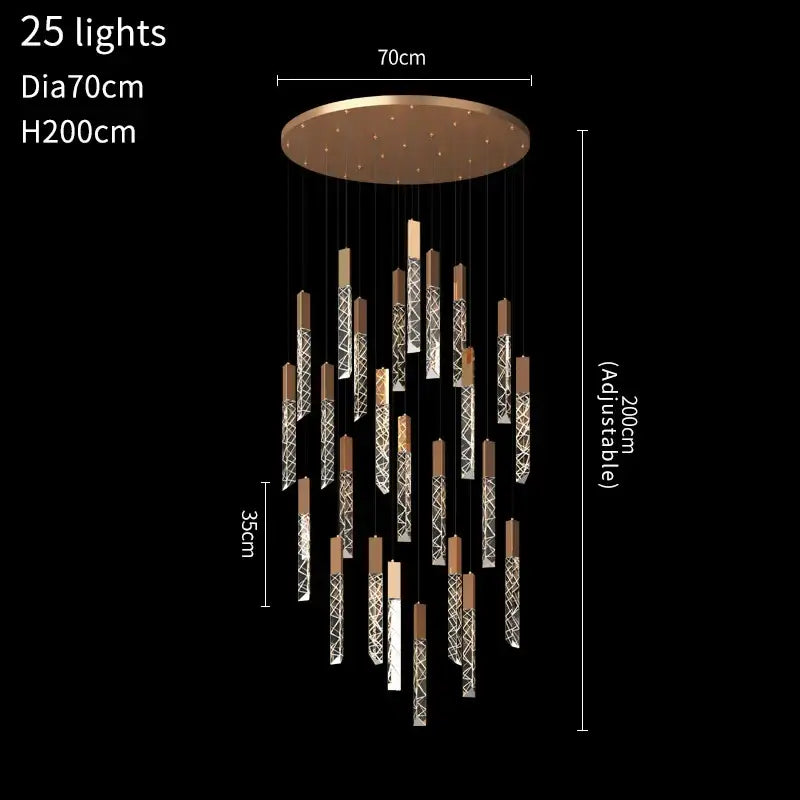 Gold Crystal 40-Light Living Room Staircase Chandelier