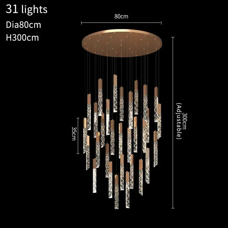 Gold Crystal 40-Light Living Room Staircase Chandelier