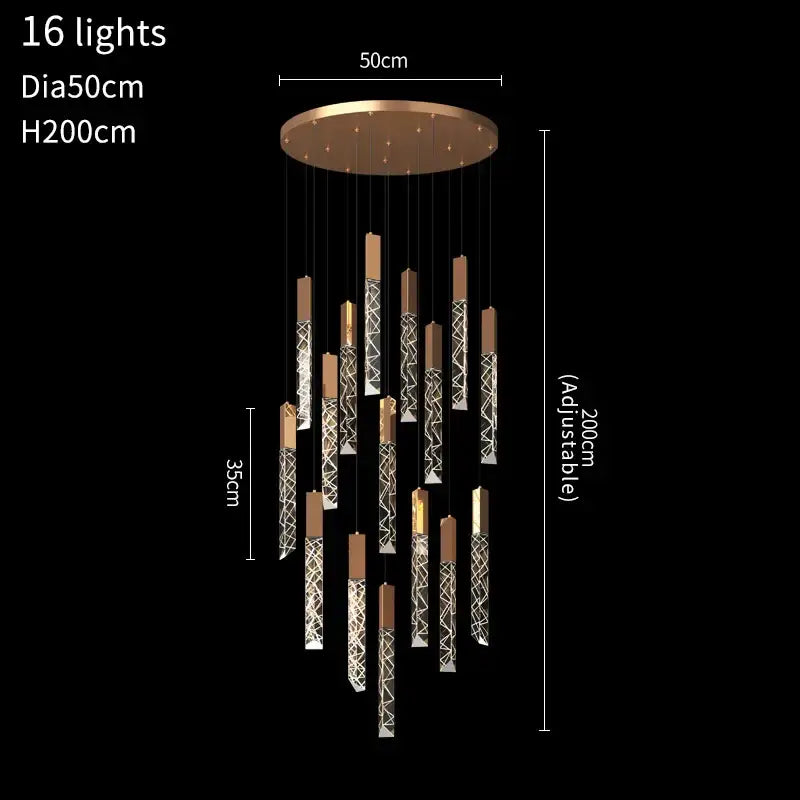 Gold Crystal 40-Light Living Room Staircase Chandelier