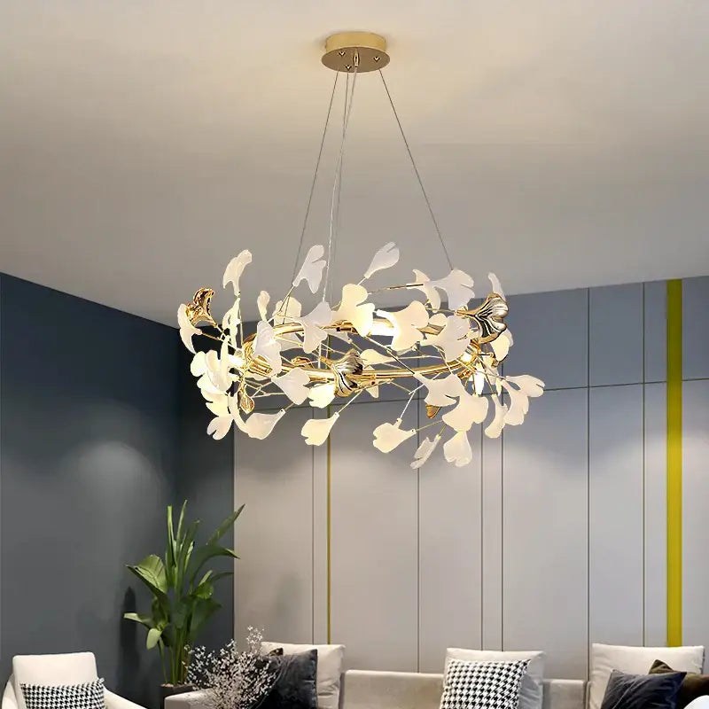 Gold Ginkgo Ceramic Chandelier