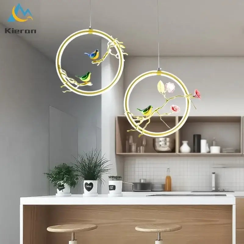 Gold Bird LED Chandelier Hand-Knitted Aluminum