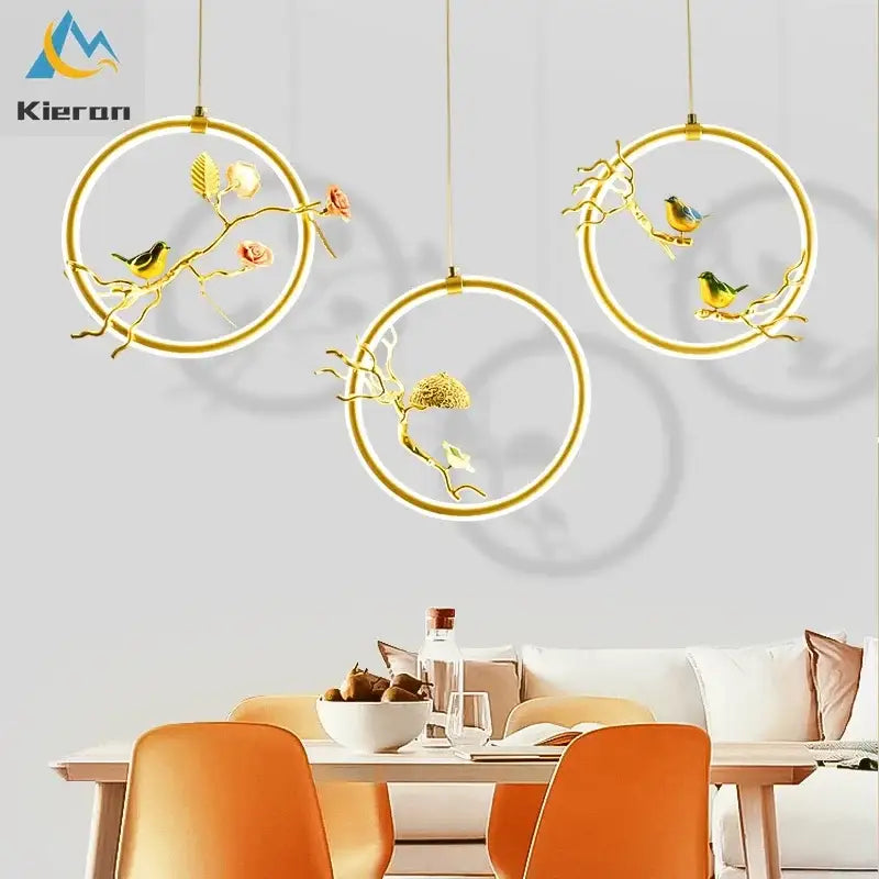Gold Bird LED Chandelier Hand-Knitted Aluminum