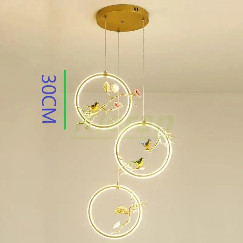 Gold Bird LED Chandelier Hand-Knitted Aluminum