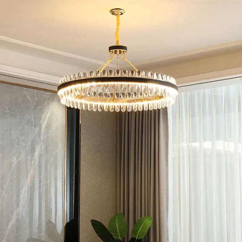 Gold Crystal Oval Dimmable Dining Room Chandelier