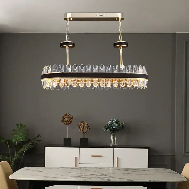 Gold Crystal Oval Dimmable Dining Room Chandelier