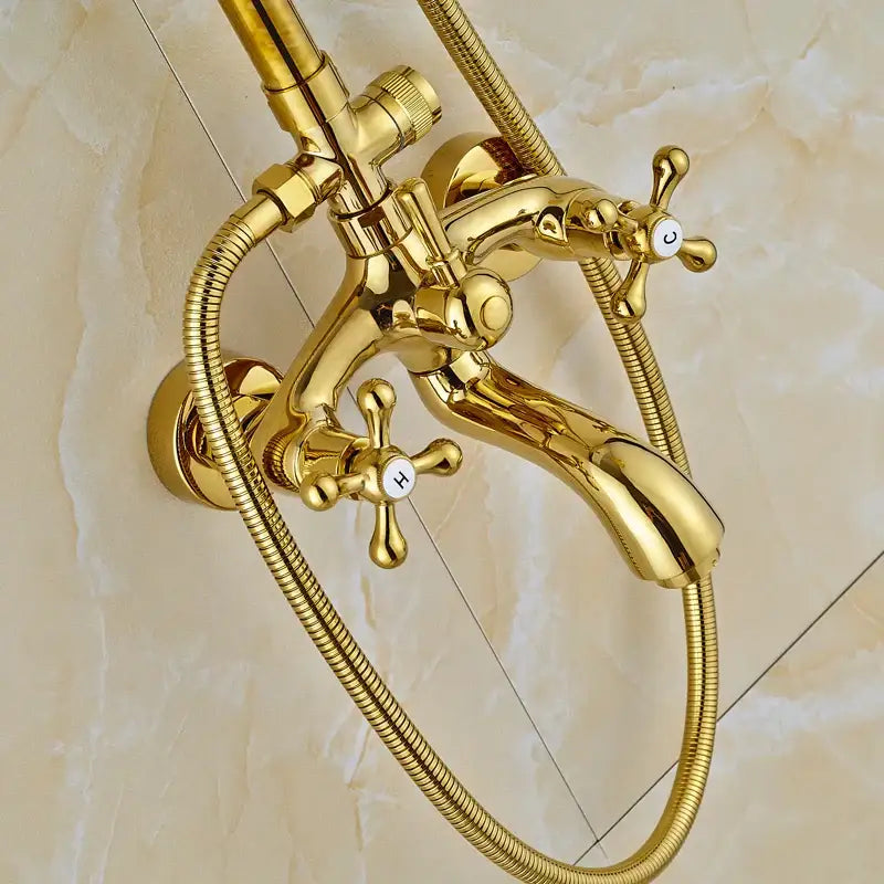 Brass Rainfall Shower Dual Handle Bathroom Set