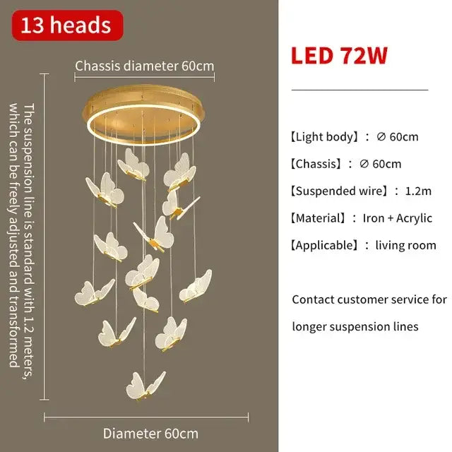 Gold Butterfly Pendant Light 24-Light Dia80cm