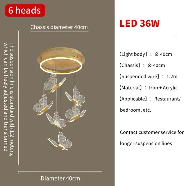Gold Butterfly Pendant Light 24-Light Dia80cm