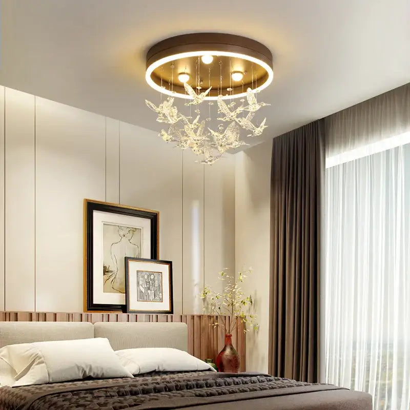 Gold Crystal Ceiling Lamp Butterfly Accents