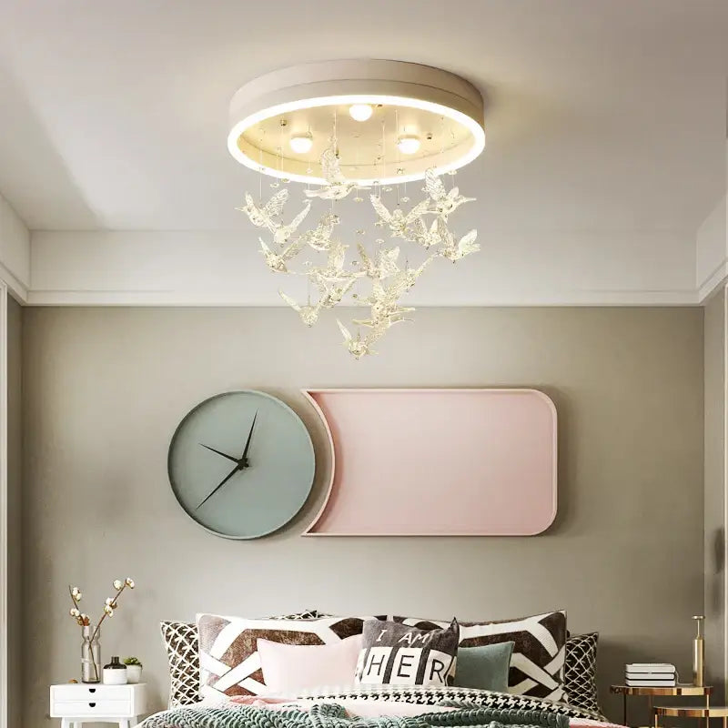 Gold Crystal Ceiling Lamp Butterfly Accents