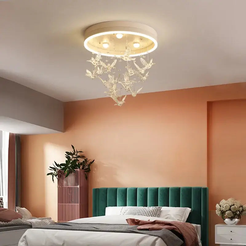 Gold Crystal Ceiling Lamp Butterfly Accents