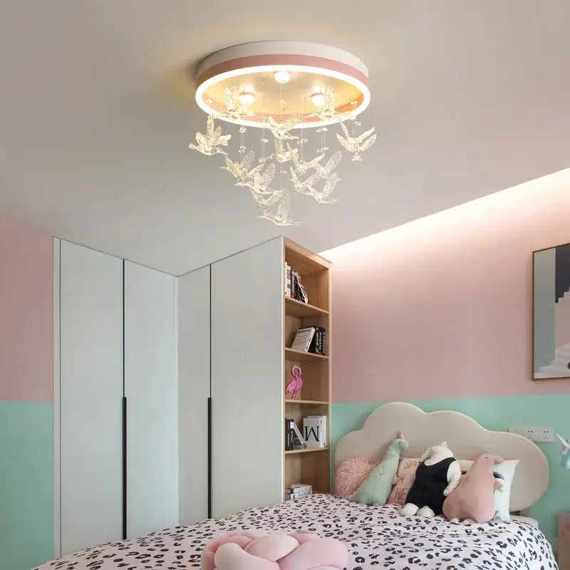 Gold Crystal Ceiling Lamp Butterfly Accents