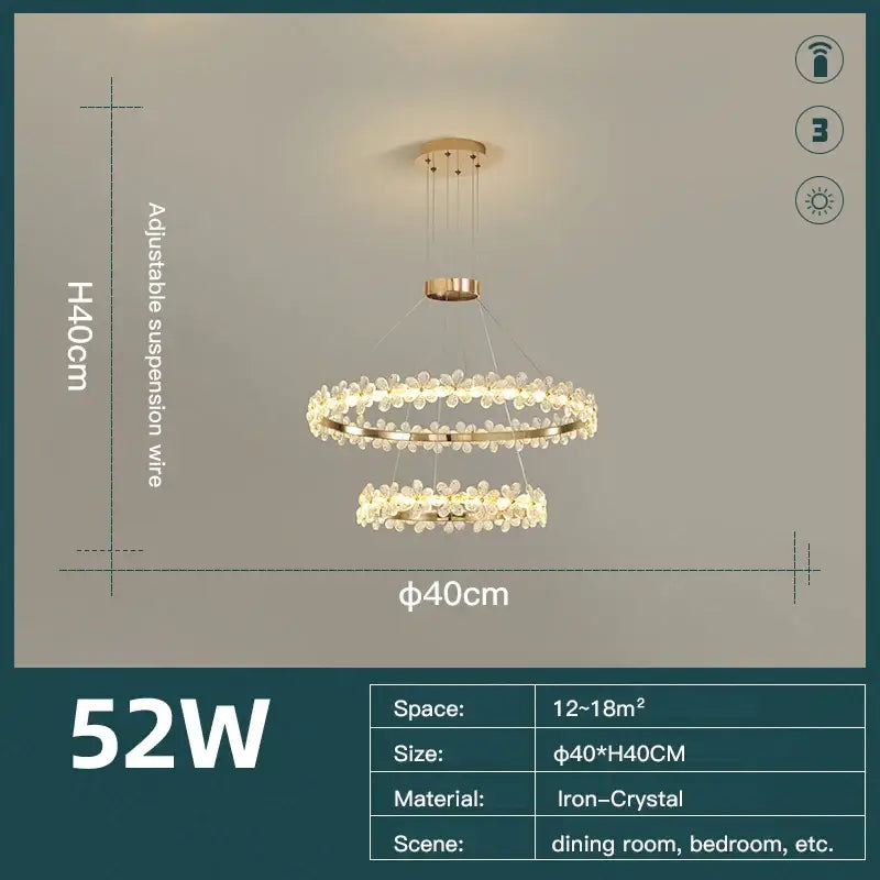 Gold Crystal 60cm Pendant Chandelier