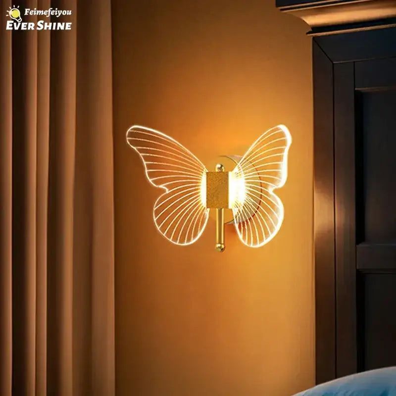Gold Butterfly Wall Sconce with Translucent Wings
