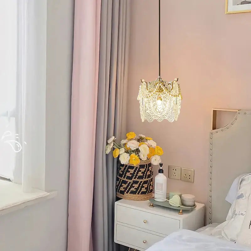 Gold Glass Pearl Chandelier