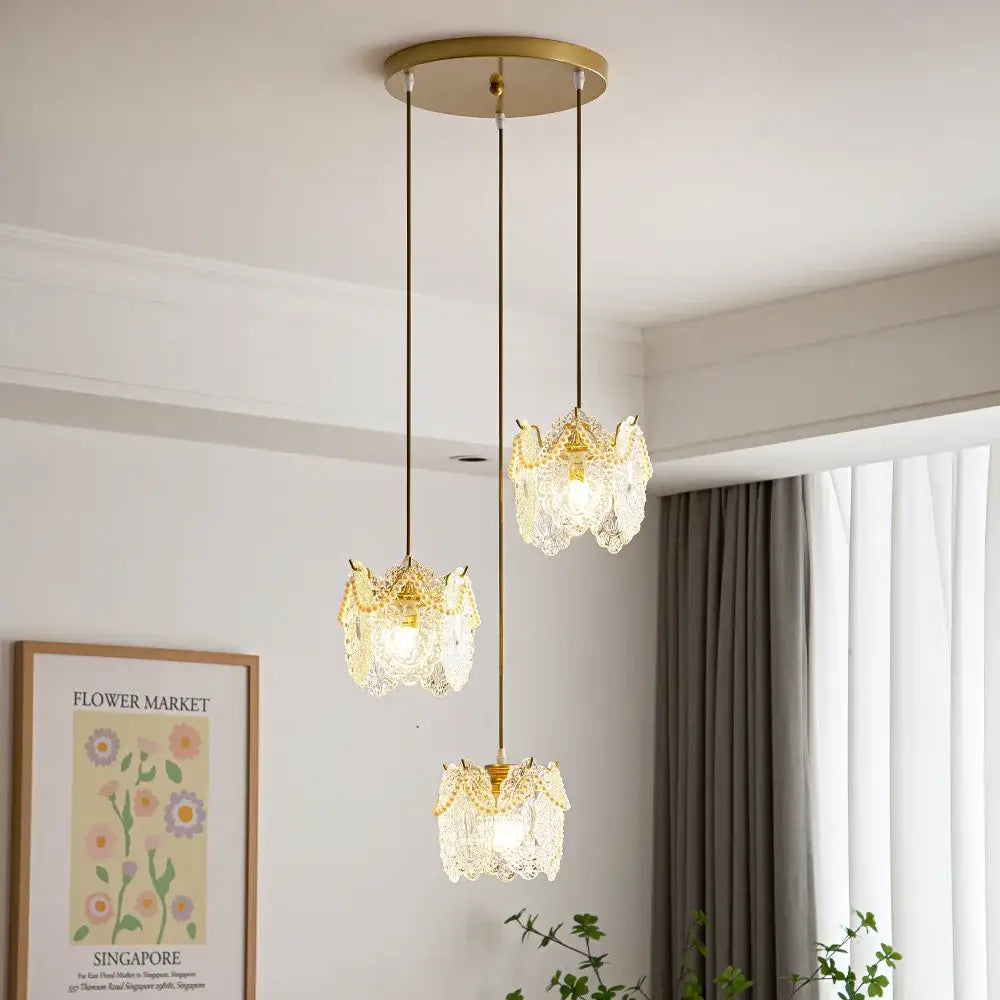 Gold Glass Pearl Chandelier