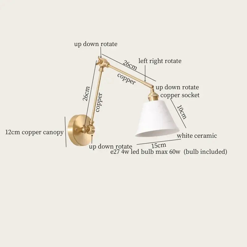 Gold Ceramic Wall Lamp with Ribbed Fabric Shade