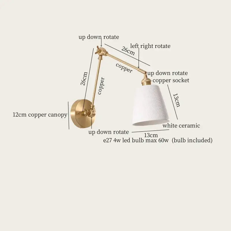 Gold Ceramic Wall Lamp with Ribbed Fabric Shade