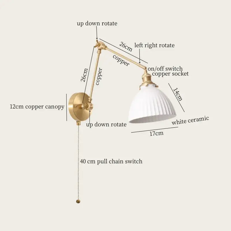 Gold Ceramic Wall Lamp with Ribbed Fabric Shade