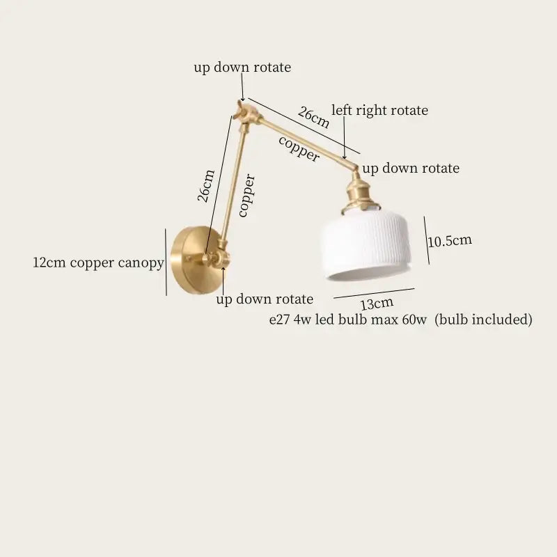 Gold Ceramic Wall Lamp with Ribbed Fabric Shade
