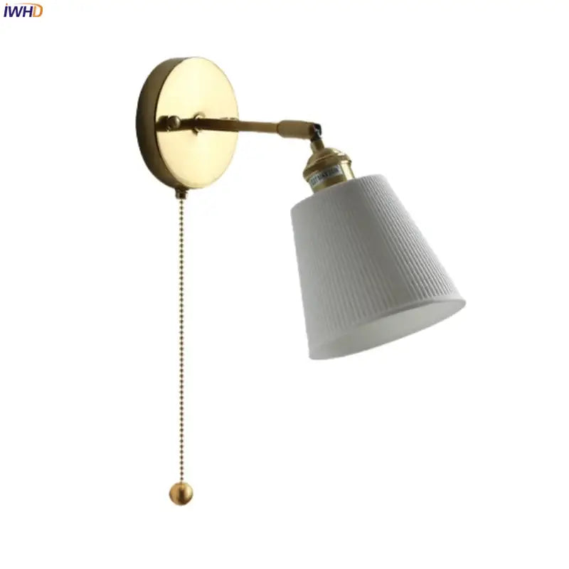 Gold Ceramic Wall Sconce in Ivory with Pull Chain