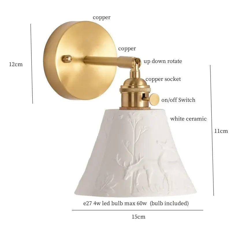 Gold Ceramic Wall Sconce in Ivory with Pull Chain