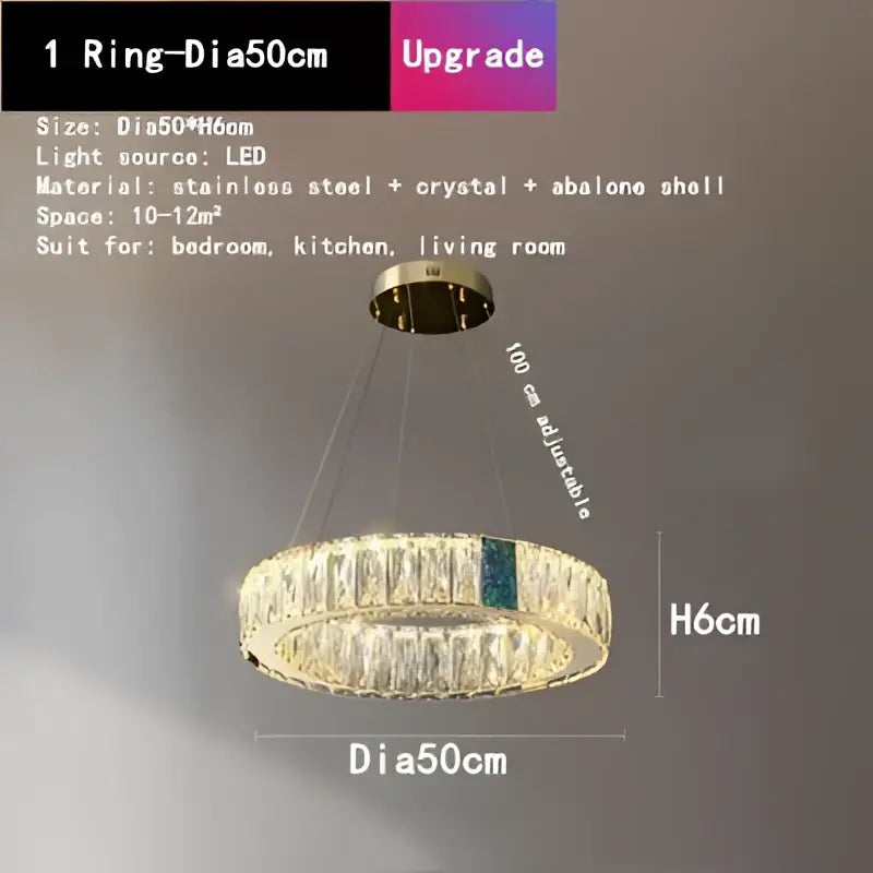 Gold Crystal LED 3-Ring Circular Chandelier