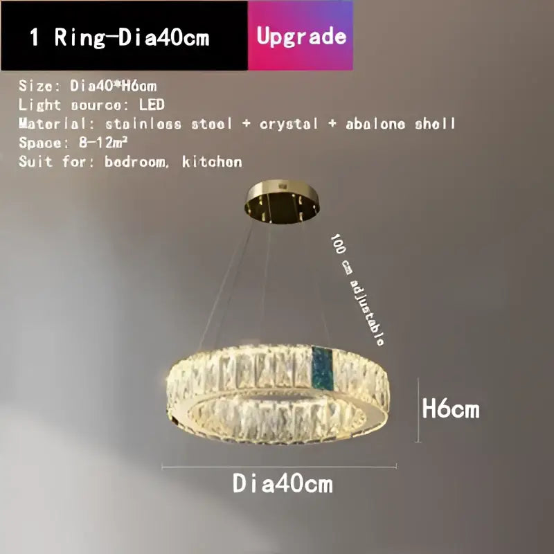 Gold Crystal LED 3-Ring Circular Chandelier