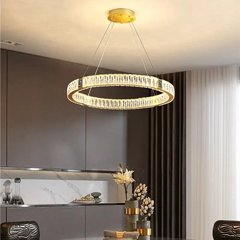 Gold Crystal LED 3-Ring Circular Chandelier