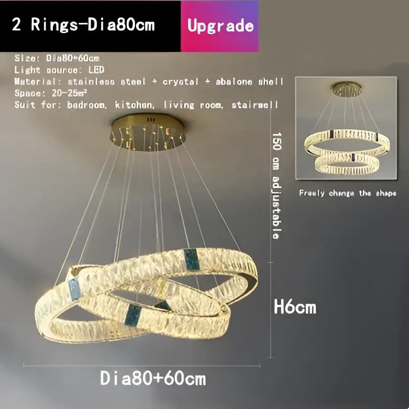 Gold Crystal LED 3-Ring Circular Chandelier