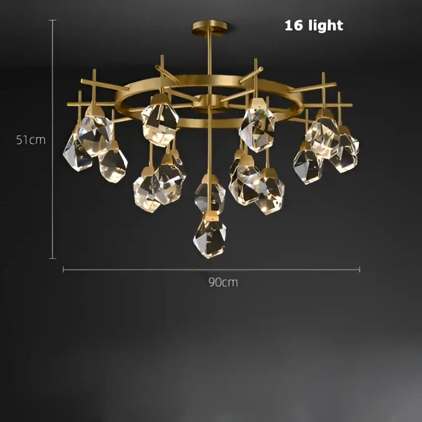 Gold Diamond Crystal 16-Light Chandelier