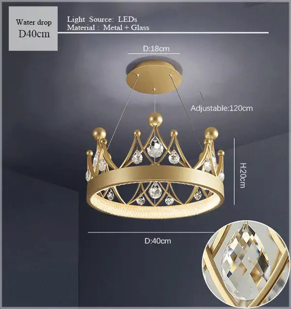 Gold Crystal Pendant Chandelier with Water Drop Crystals