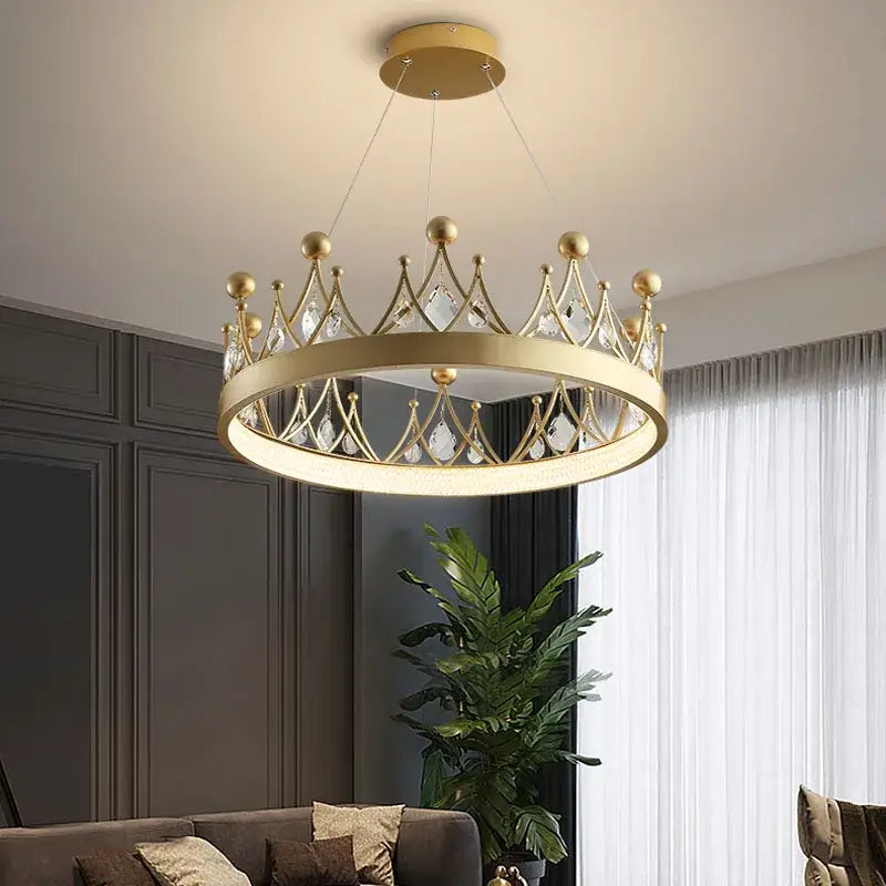 Gold Crystal Pendant Chandelier with Water Drop Crystals