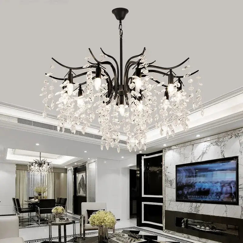 Gold Branch Crystal Chandelier with Trichromatic Dimming