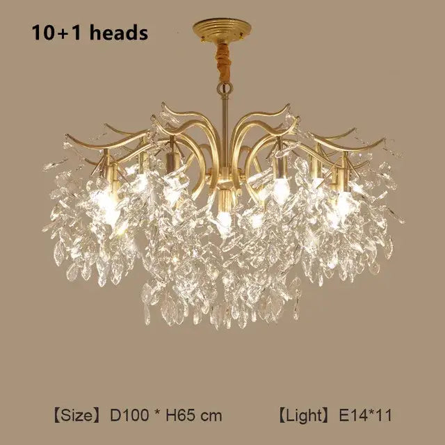 Gold Branch Crystal Chandelier with Trichromatic Dimming