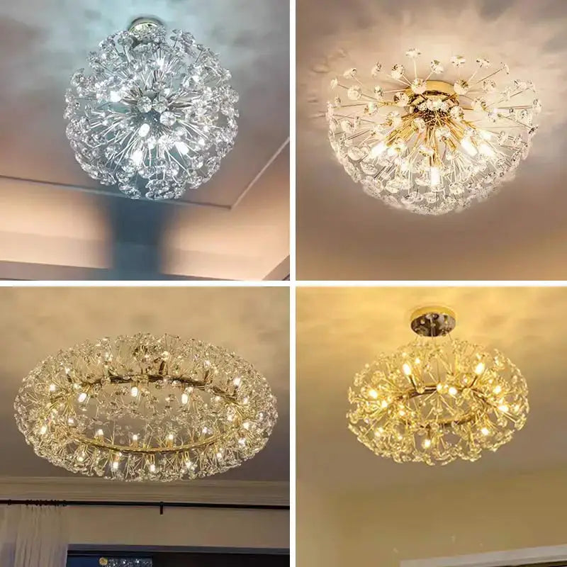 Gold Dandelion Crystal 100cm Chandelier