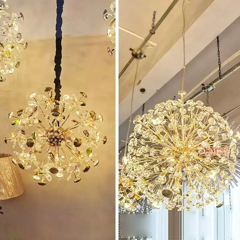 Gold Dandelion Crystal 100cm Chandelier