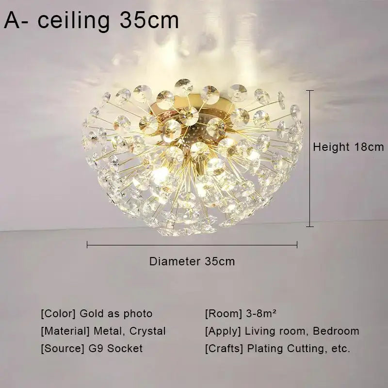 Gold Dandelion Crystal 100cm Chandelier