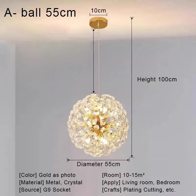 Gold Dandelion Crystal 100cm Chandelier