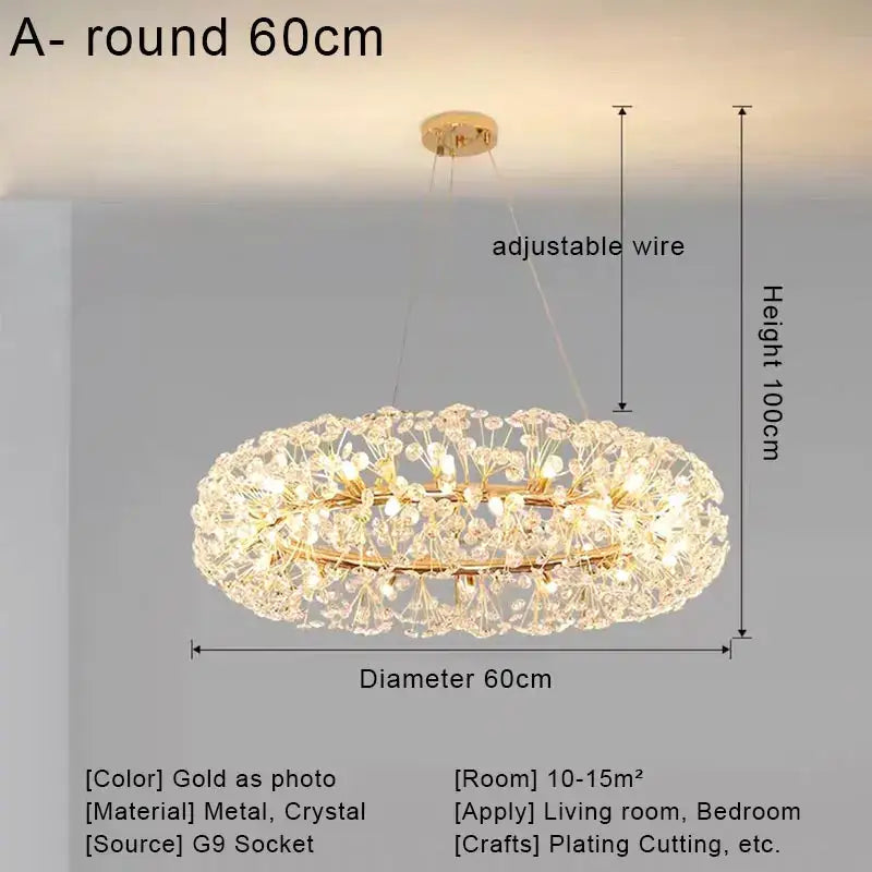 Gold Dandelion Crystal 100cm Chandelier