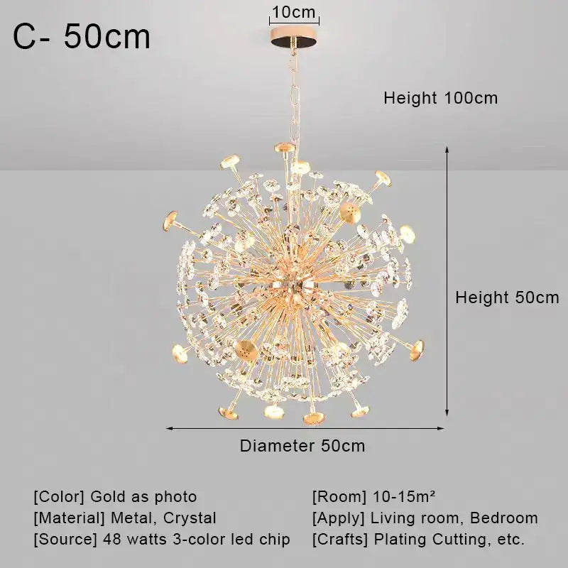 Gold Dandelion Crystal 100cm Chandelier