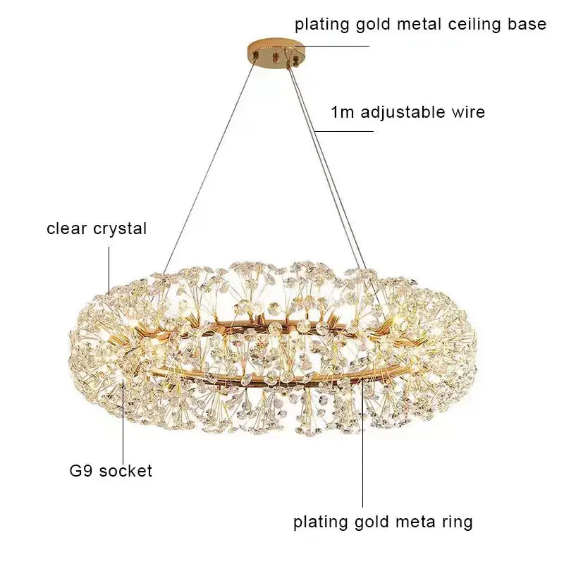 Gold Dandelion Crystal 100cm Chandelier