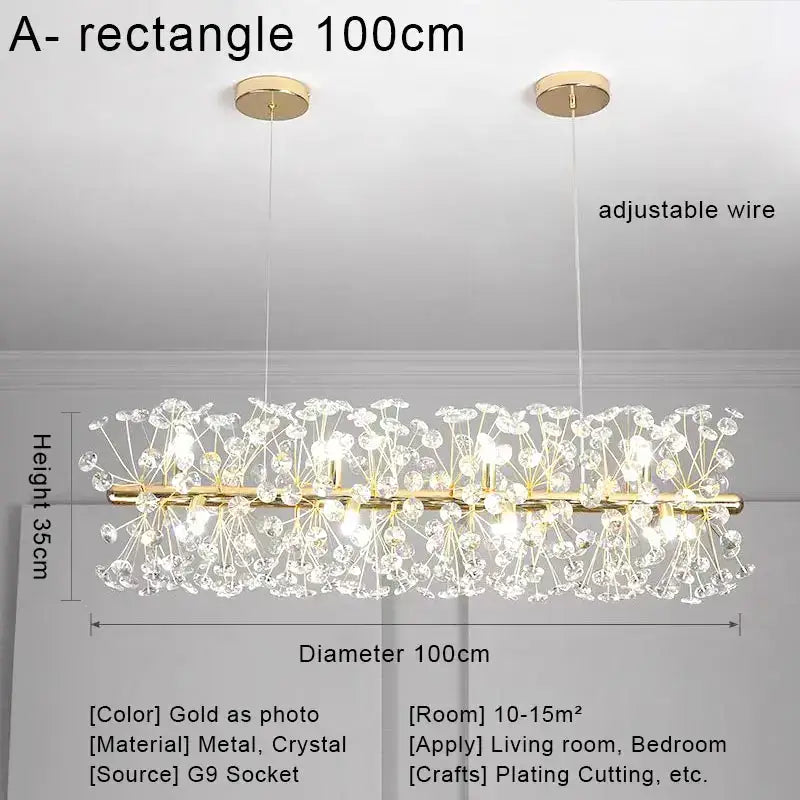 Gold Dandelion Crystal 100cm Chandelier