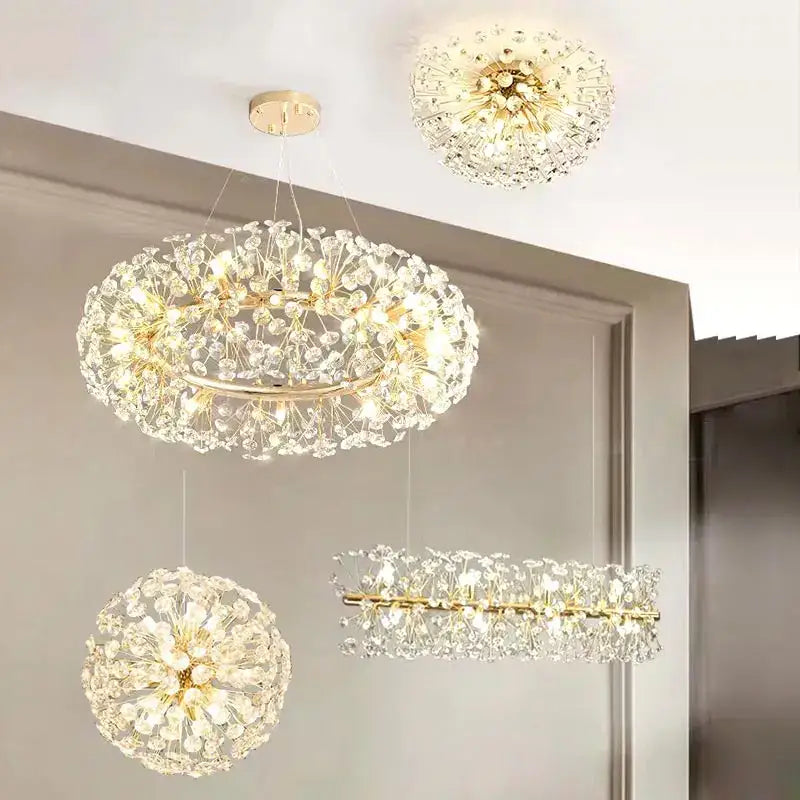 Gold Dandelion Crystal 100cm Chandelier